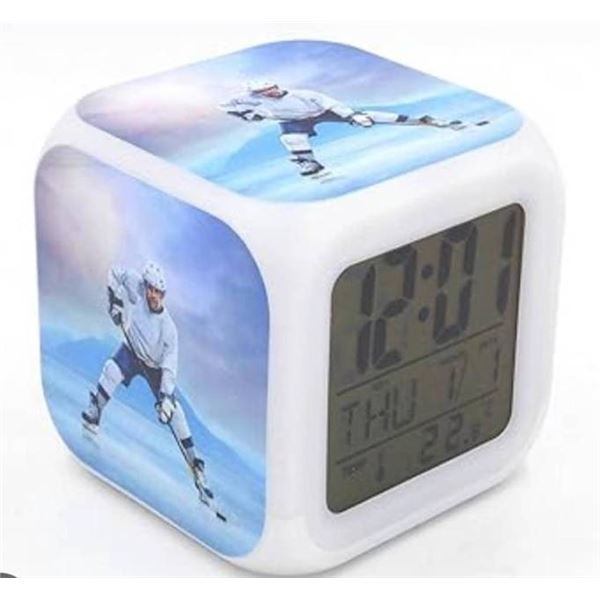 Square LED Color Change Digital Alarm Clock With Hockey Theme