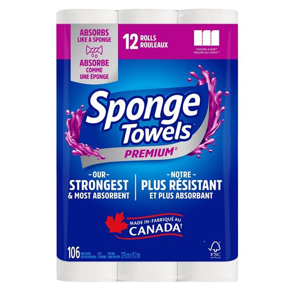 Sponge Towels Premium 12 Rolls Pack