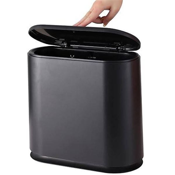 Black Oval Trash Can with Press Lid