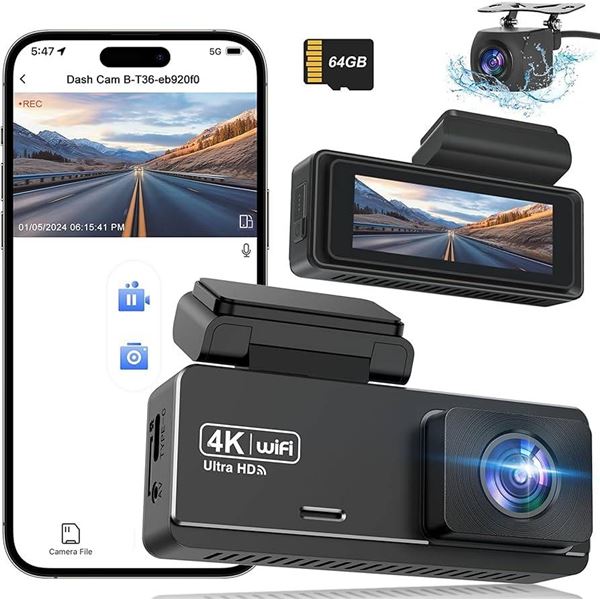4K UHD Dual Dash Cam with WiFi