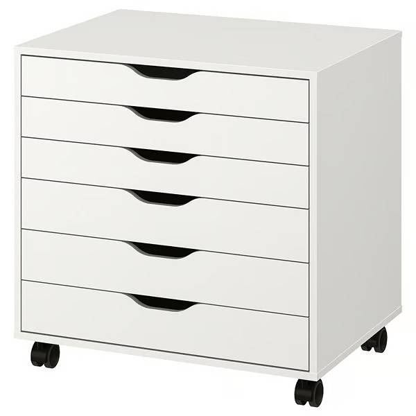 White Six-Drawer Rolling Storage Cabinet