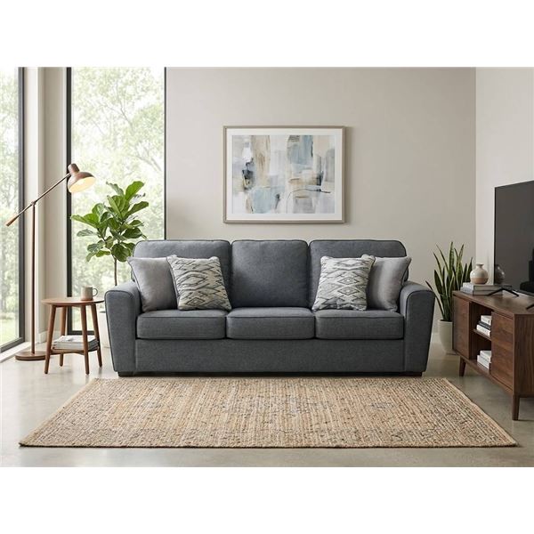7ft Gray Fabric Three-Seat Sofa