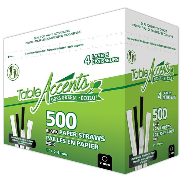 Table Accents Black Paper Straws, 8", 1000 pcs