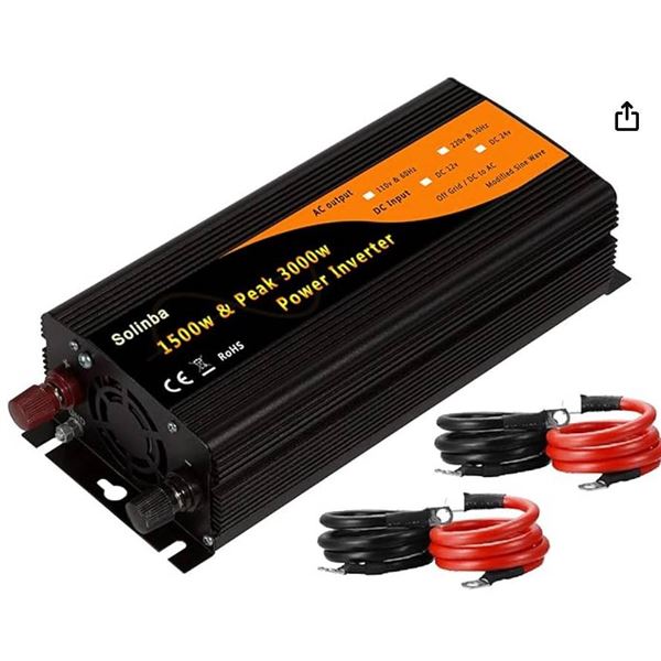 Solinba Car Power Inverter 1500w/Peak 3000w Converter DC12v to AC110v 60Hz with Dual USB 2.1A