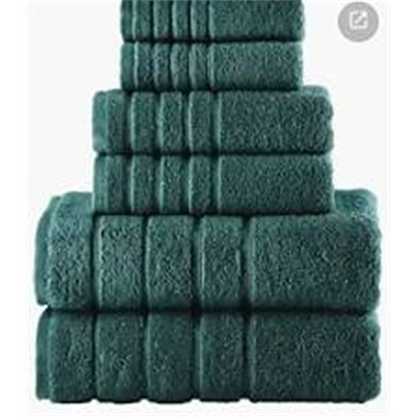 lotr of 6 - Talesma Green Cotton Towels set - 2 Face Cloths, 2 hand Towels 2 Bath Sheets