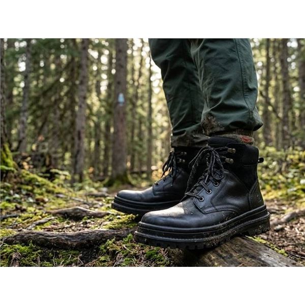 Men's Black Leather Work Boot Size 10