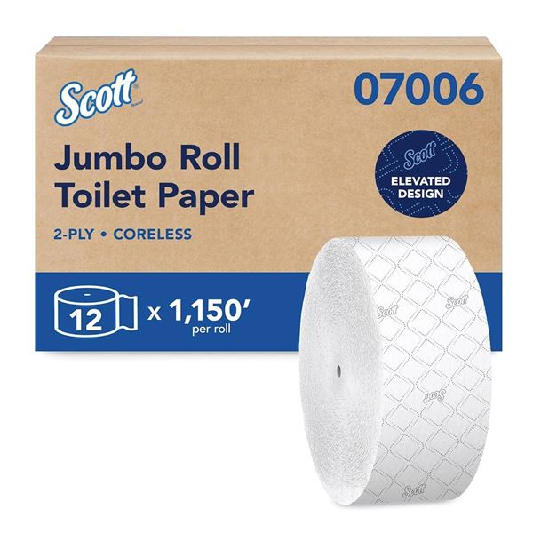 Scott Professional Coreless High-Capacity Jumbo Roll Toilet Paper, Bulk (07006), 2-Ply, Elevated Des