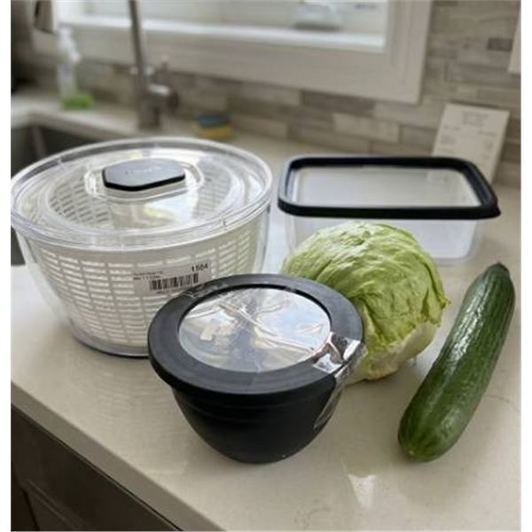 LOT OF 2 BENTO STYLE FOOD DISHES  & SALAD SPINNER