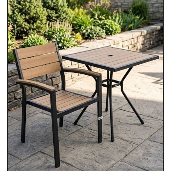 Outdoor Chair and Table Set, Metal and Wood