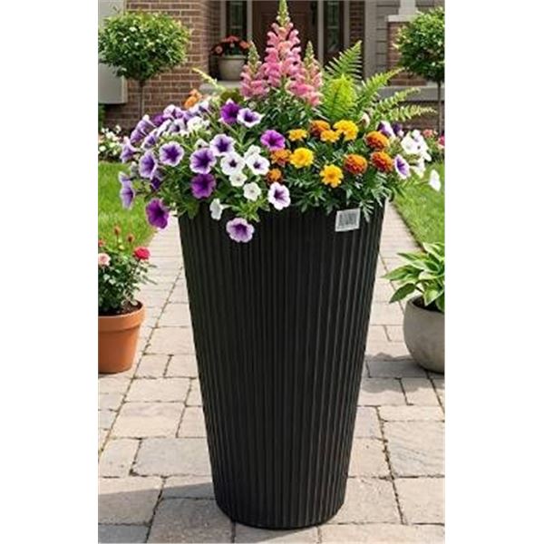 Black Ridged Planter, 26" Tall