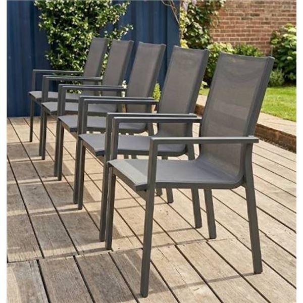 Stack of Six Gray Outdoor Chairs