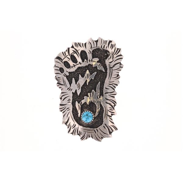 Navajo R. Singer Silver Turquoise Footprint Ring