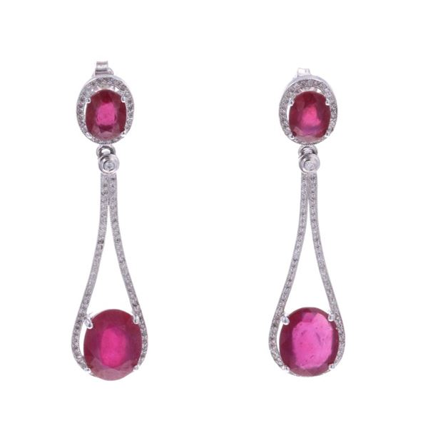 11.70ct Ruby Diamond & 14k White Gold Earrings