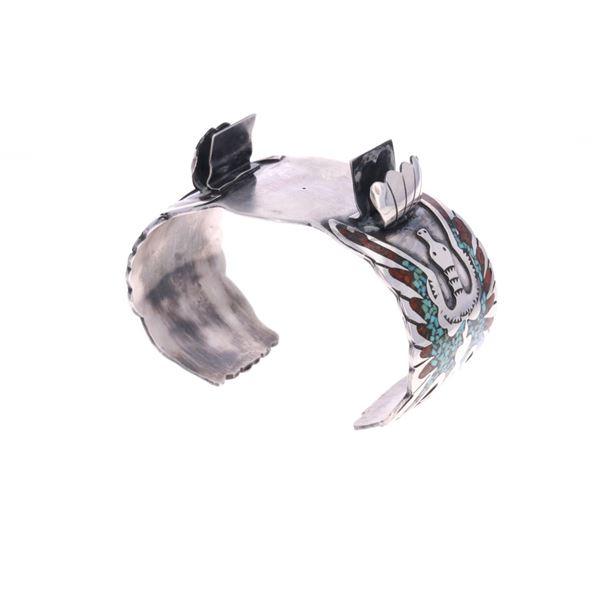 Vintage Pawn Zuni Chip Turquoise & Coral Cuff 1970