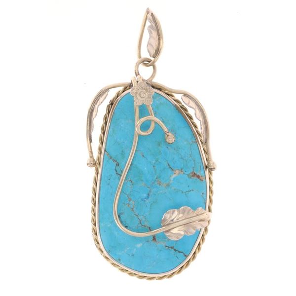 HUGE Navajo Silver Kingman Turquoise Pendant
