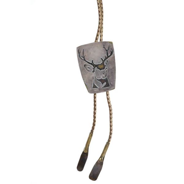 Hopi Braided Leather & Sterling & Copper Bolo Tie