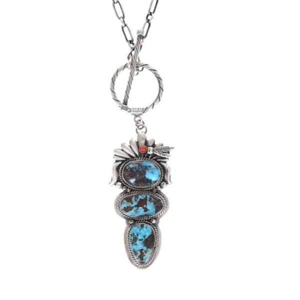 Amazing Large Navajo Turquoise Necklace - Signed