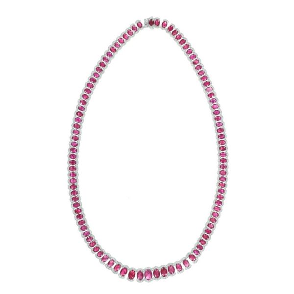RARE GIA 46.32ct Burmese Ruby VS2 Diamond Necklace