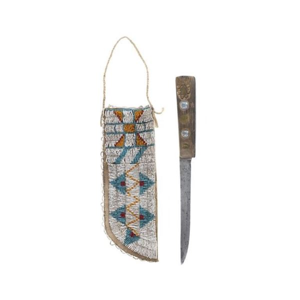 19th-Century Kiowa Beaded Sheath & Trade Knife