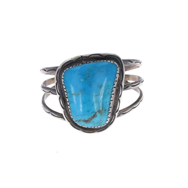 Navajo Sterling Silver Blue Gem Turquoise Bracelet