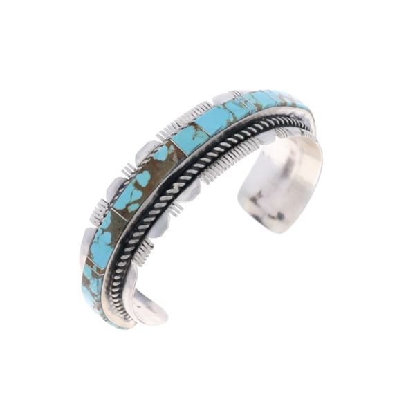 Navajo Franscisco Sterling Silver Inlaid Bracelet