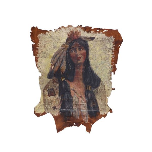 c.1906 Indian Maiden Raphael Beck, Oil on Hide
