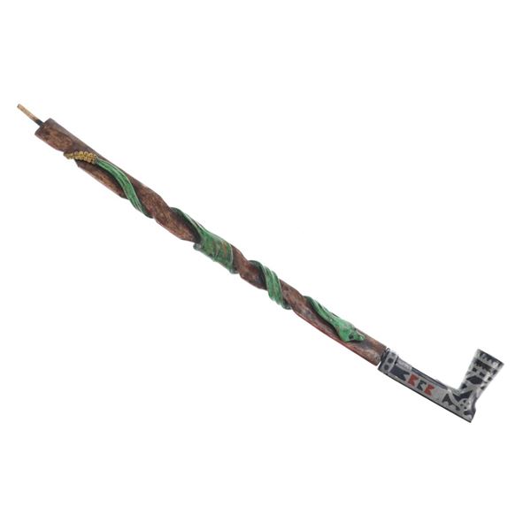 Mid-1800's Ojibwe Chief's Grade Inlaid Pipe & Stem