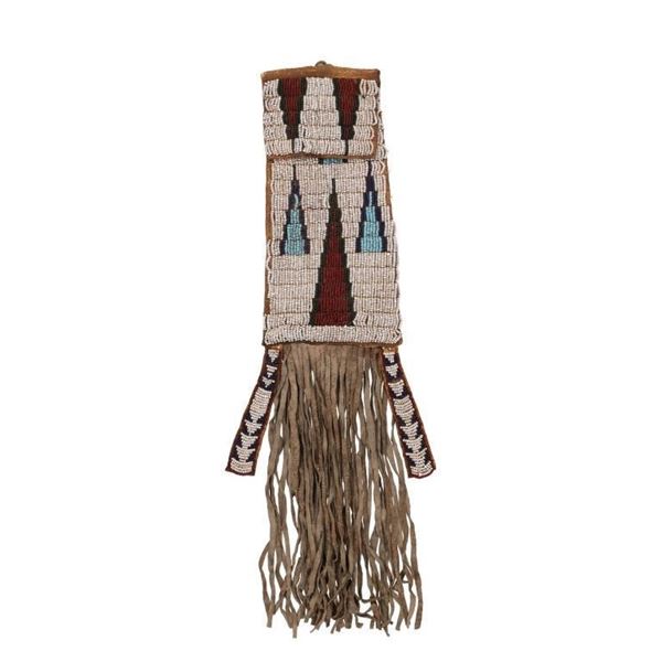 1870 Sioux Tobacco Pipe Beaded Buffalo Hide Bag