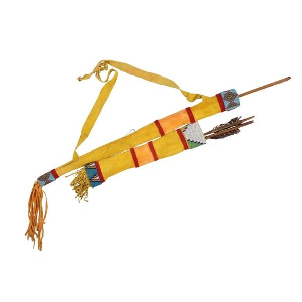 19th-Cent. Sioux Beaded Bowcase & Quiver Set