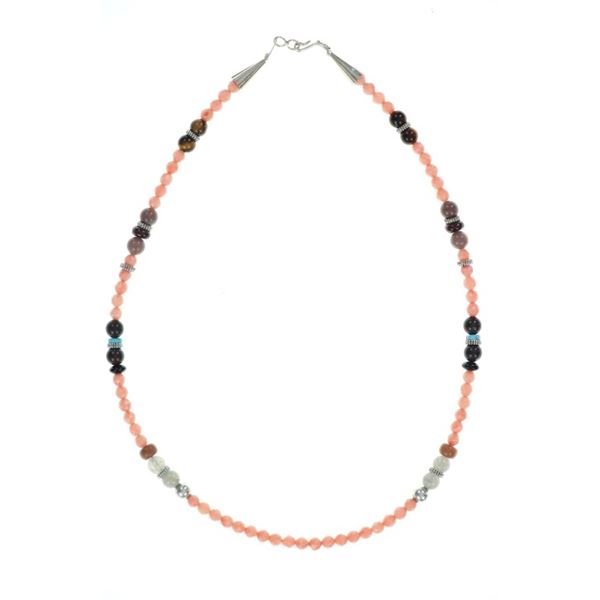 Navajo Sterling Silver Multi Stone Beaded Necklace