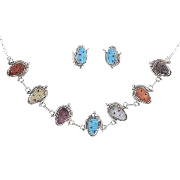 Zuni Tracy Bowekaty Silver Corn Necklace & Earring