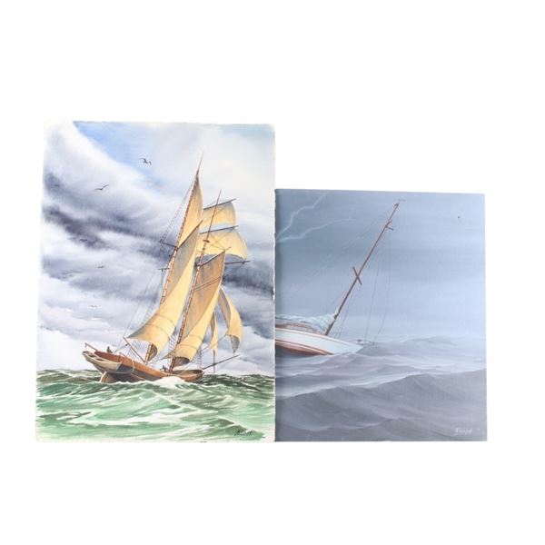Original Signed Paul Krapf Seascape Paintings (2)