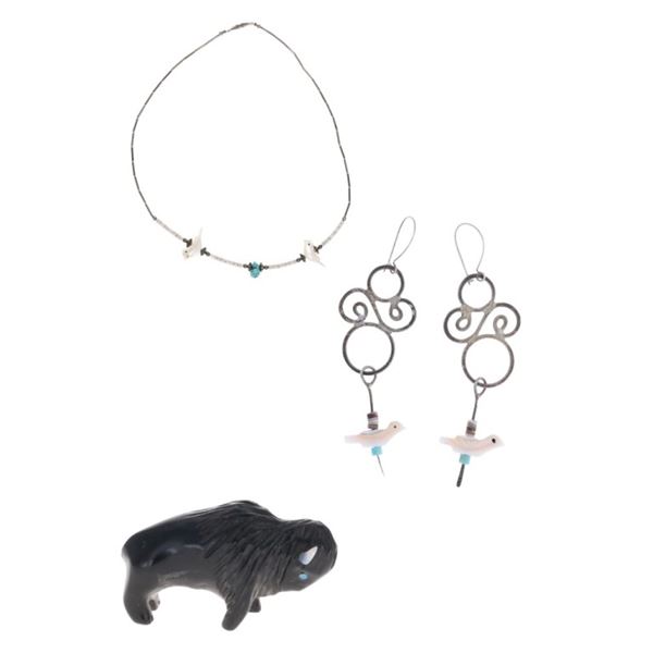 Zuni Sterling Silver Bird & Buffalo Fetish Jewelry