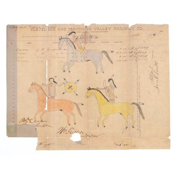 Ca. 1879- Original Railway Co. Indian Ledger Art