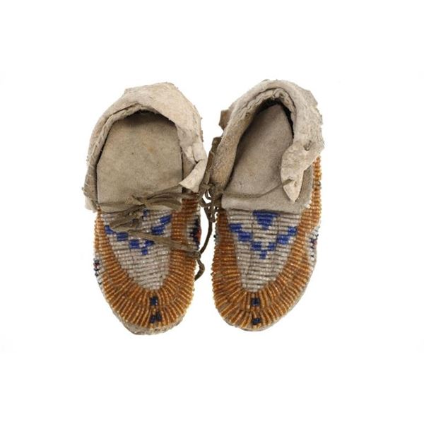 19th-Cent. Cheyenne Beaded Buffalo Hide Moccasins