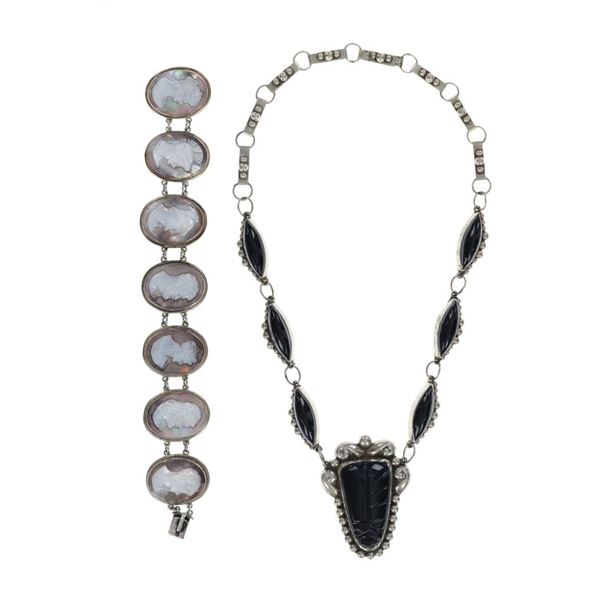 Ca. 1950s Mexican Silver Jet & Cameo Jewelry