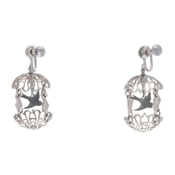 Navajo Sterling Silver Birdcage Earrings c. 20th C
