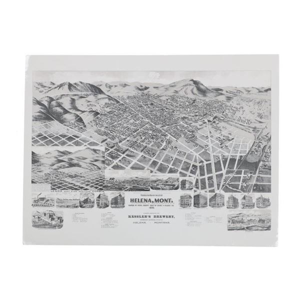Perspective Map City Of Helena, MT Dated 1890