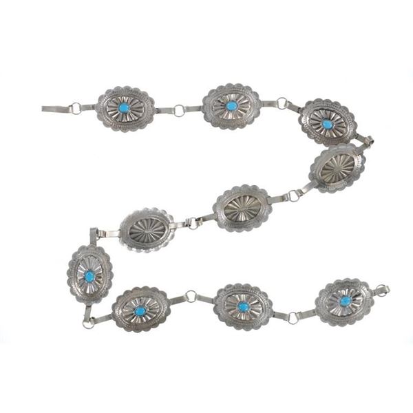 Ca. 1970's Navajo Silver & Turquoise Concho Belt