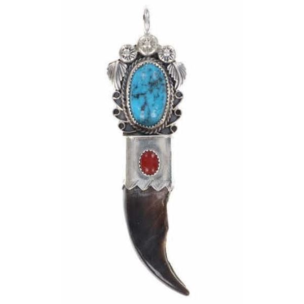 Navajo Brown Bear & Kingman Pendant - Signed