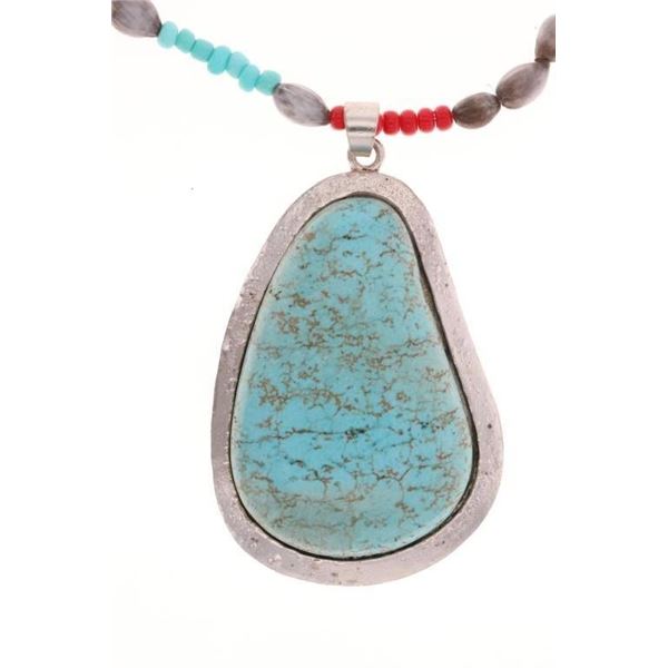 Southwestern Silver HUGE Turquoise Trade Necklace