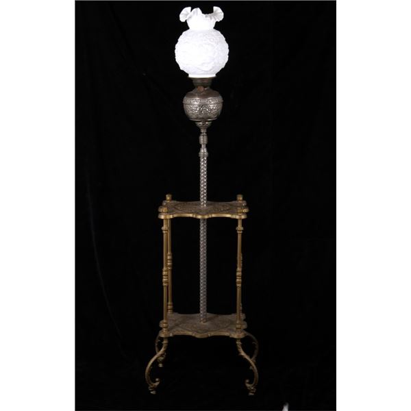 Victorian Floral Iron & Brass Piano Gas Lamp Table