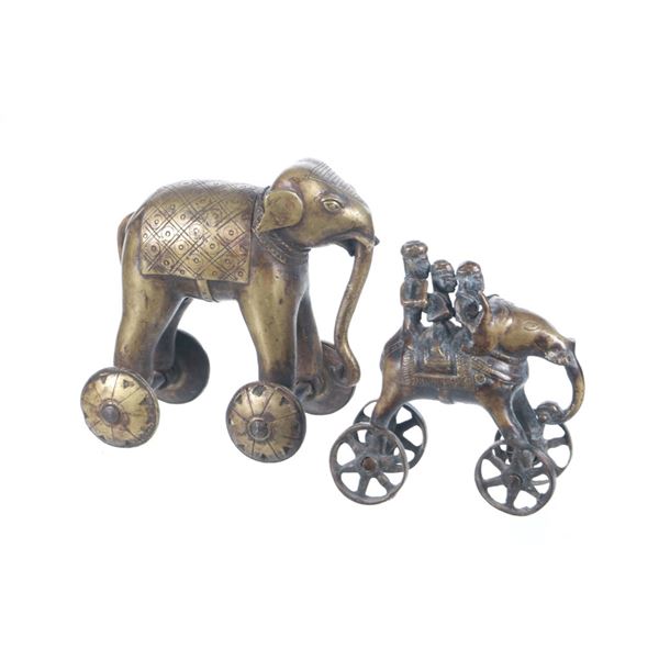19th C. Indian Elephants & Soldiers Temple Toys
