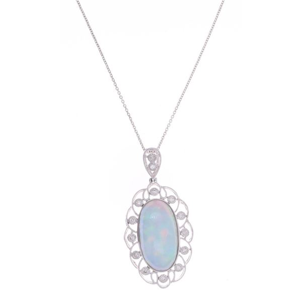 7.81ct Natural Opal VS2 Diamond Platinum Necklace