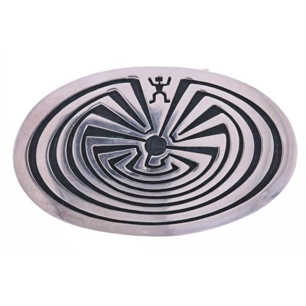 Hopi "Man in the Maze" Old Pawn Silver Buckle RARE