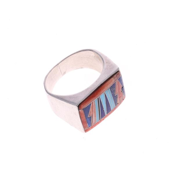 Ca. 1970's Zuni Multi-Stone Inlay Heavy Ring