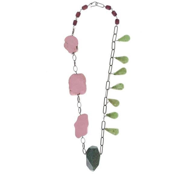Watermelon Party Multistone Silver Necklace