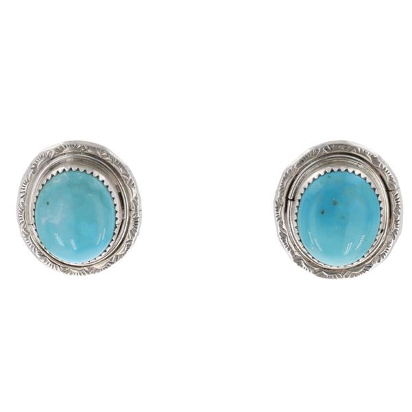 Navajo R. Sam Sterling Silver Turquoise Earrings