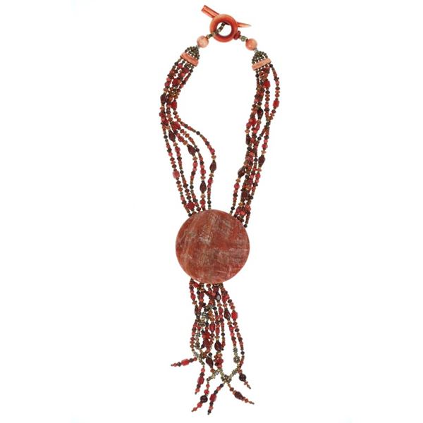Abalone, Red Jasper, Brass & Nickel Necklace