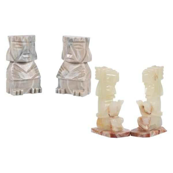 Hand Carved Aztec / Mayan Onyx & Marble Bookends